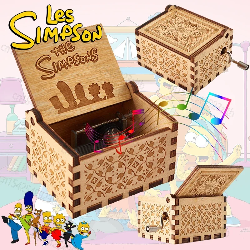 Vintage The Simpson Music Box Mechanical Wooden Crank Music Box One Piece Birthday Gifts for Girlfriend Christmas New Year Gift