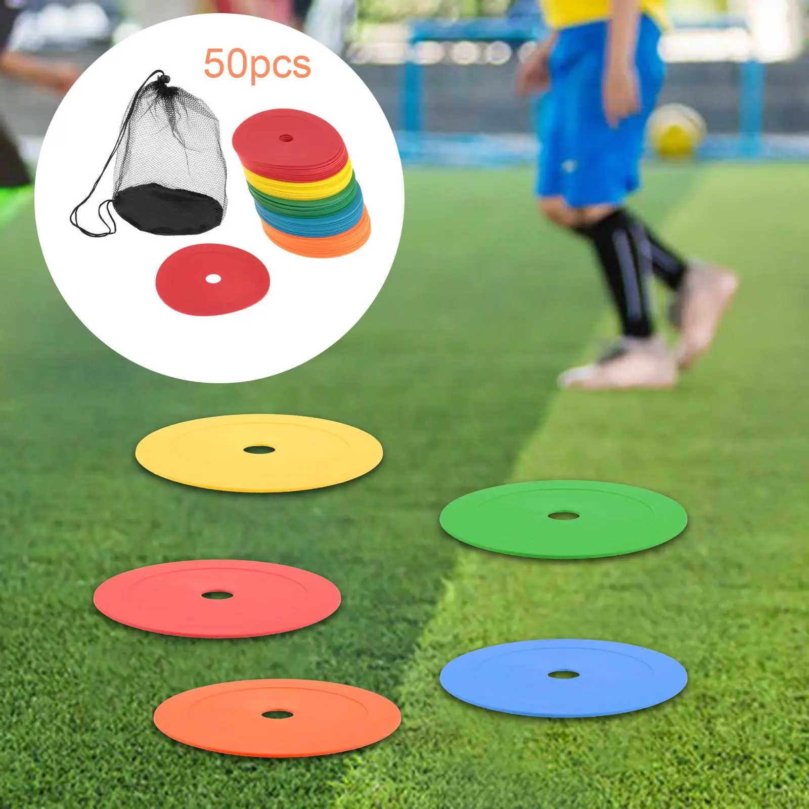 50 قطعة علامات البقع المخاريط المسطحة ثقب الأرضية المستديرة عدم الانزلاق 6 بوصة كرة القدم التدريب المخاريط علامات المحكمة الميدانية للمدربين