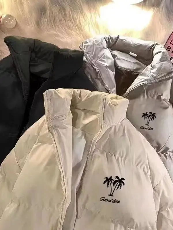 Loose Fit Thiened Cotton Jaet Stehkragen Nussbaum Print Herren Wintermantel Warm Faionable Urban Sle Wasserdicht