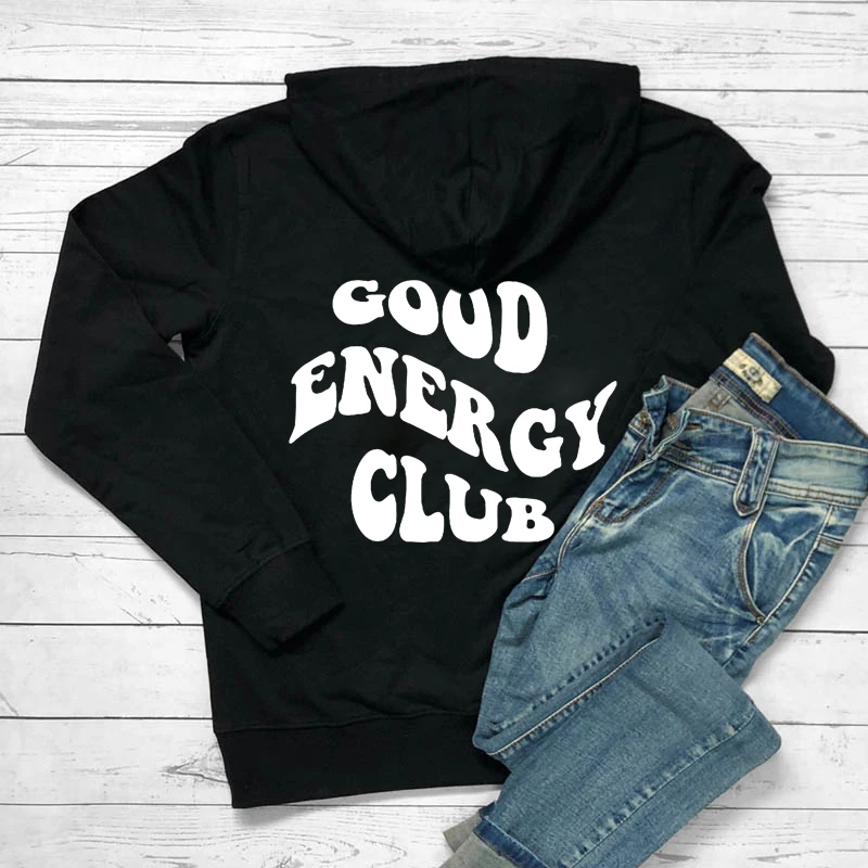 Женская толстовка с капюшоном Good Energy Club, модная Толстовка С Карманами в стиле преппи, Модный повседневный джемпер