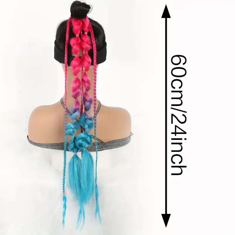 1 قطعة ذيل حصان الاصطناعية تمديد Corlorful فقاعة جديلة فانوس طويل مضفر ذيل حصان مع الشعر التعادل مستقيم قطع الشعر #6