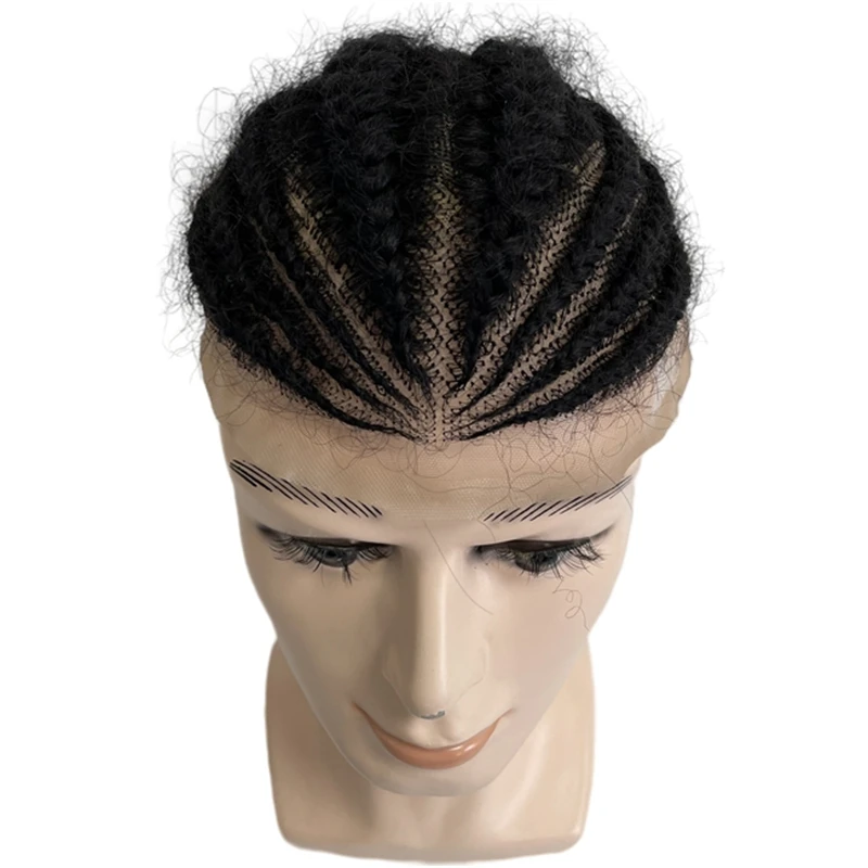 

Peruvian Virgin Human Hair Systems Afro Corn Braids 130% Density Toupee 8x10 Full Lace Units for Black Woman