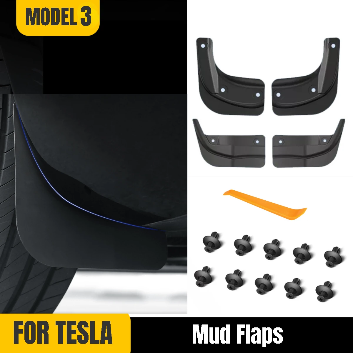 

Mud Flaps for Tesla Model 3+ Highland 2024 2023 Mudflaps Splash Guards Mudguards Front Rear Fender Protector Car Accessories