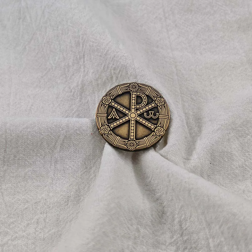 Christian Chi Rho Brooch Gold Constantines Cross Labarum Lapel Pin Alpha Omega Symbol Religious Metal Badge Jewelry Faith Gift