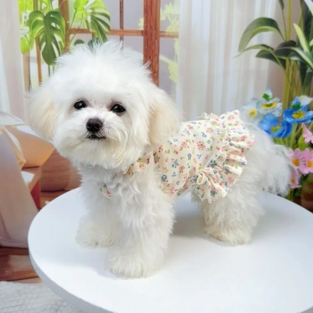 Cute Breathable Cat Princess Dress Thin & Soft Small Flowers Dog Halter Skirt Summer Cool Kitty Dress Clothes Pet Supplies