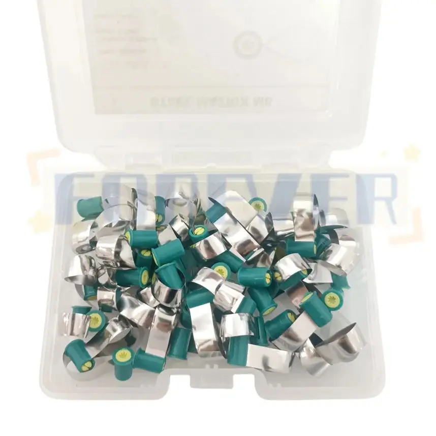 100Pcs/2Box Dental Matrix Bands Steel Matrix Double-Side Contoured Anatomically Shaped Knob Type Matrix Dentistry Material