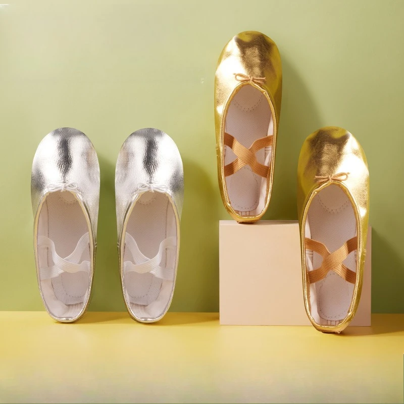 PU Buikdansschoenen Dansen Slippers Gymnastiek Goud Zilver Schoenen Voor Vrouw Meisjes Zachte Lace Up Ballet Dansschoenen