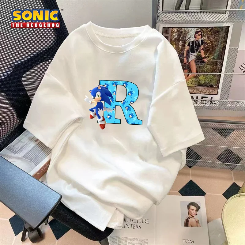 Sonics Short Sleeve Crop Coat Game Cotton T-Shirt Character Pattern Printed Anime Tee Cartoon Clothing Casual Clothes Kids Gifts