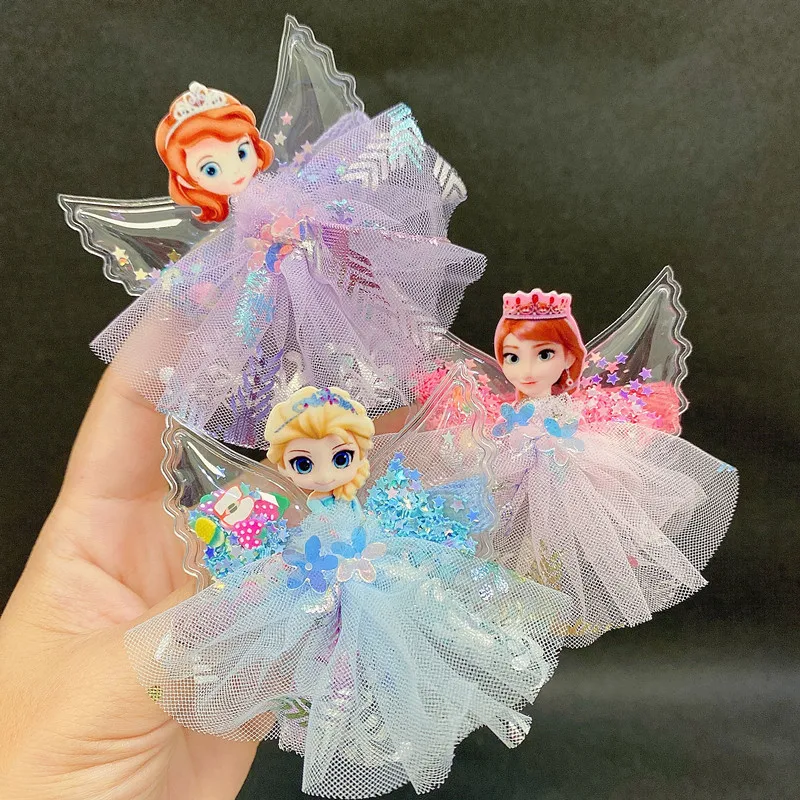 Disney Princess accessori per capelli Cute Frozen Princess Elsa Anna filato gonna ali forcine per neonate moda copricapo regali