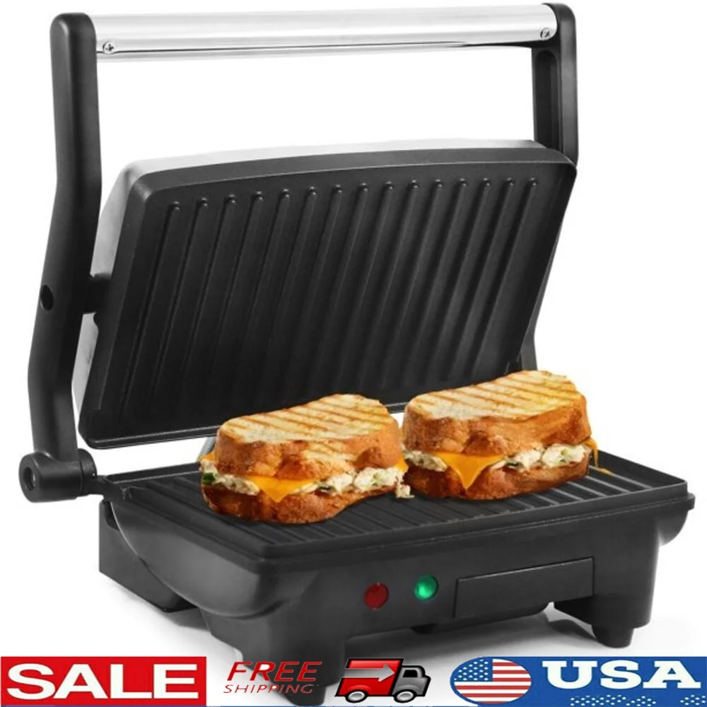 

3-in-1 Panini Grill Contact Grill Indoor Grill Non-Stick Surface Floating Hinge Grease Reservoir Easy Clean Up Space Saver