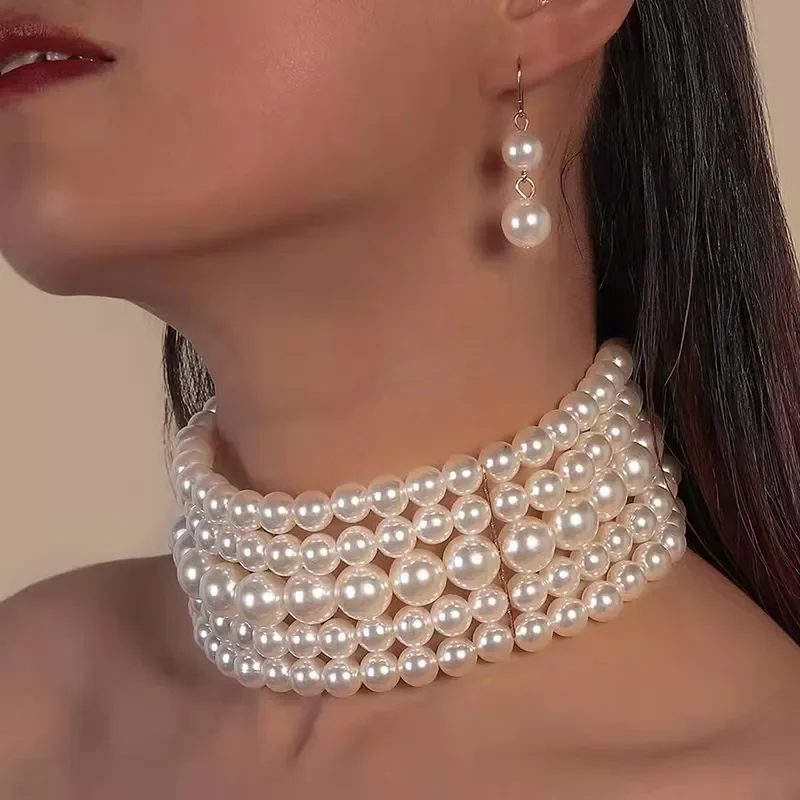 

Pearl Nelace & Pendant Multi Layer Torques African Nelace Sets Dubai Wedding Bridal Jewelry Luxury Women Fashion Collar