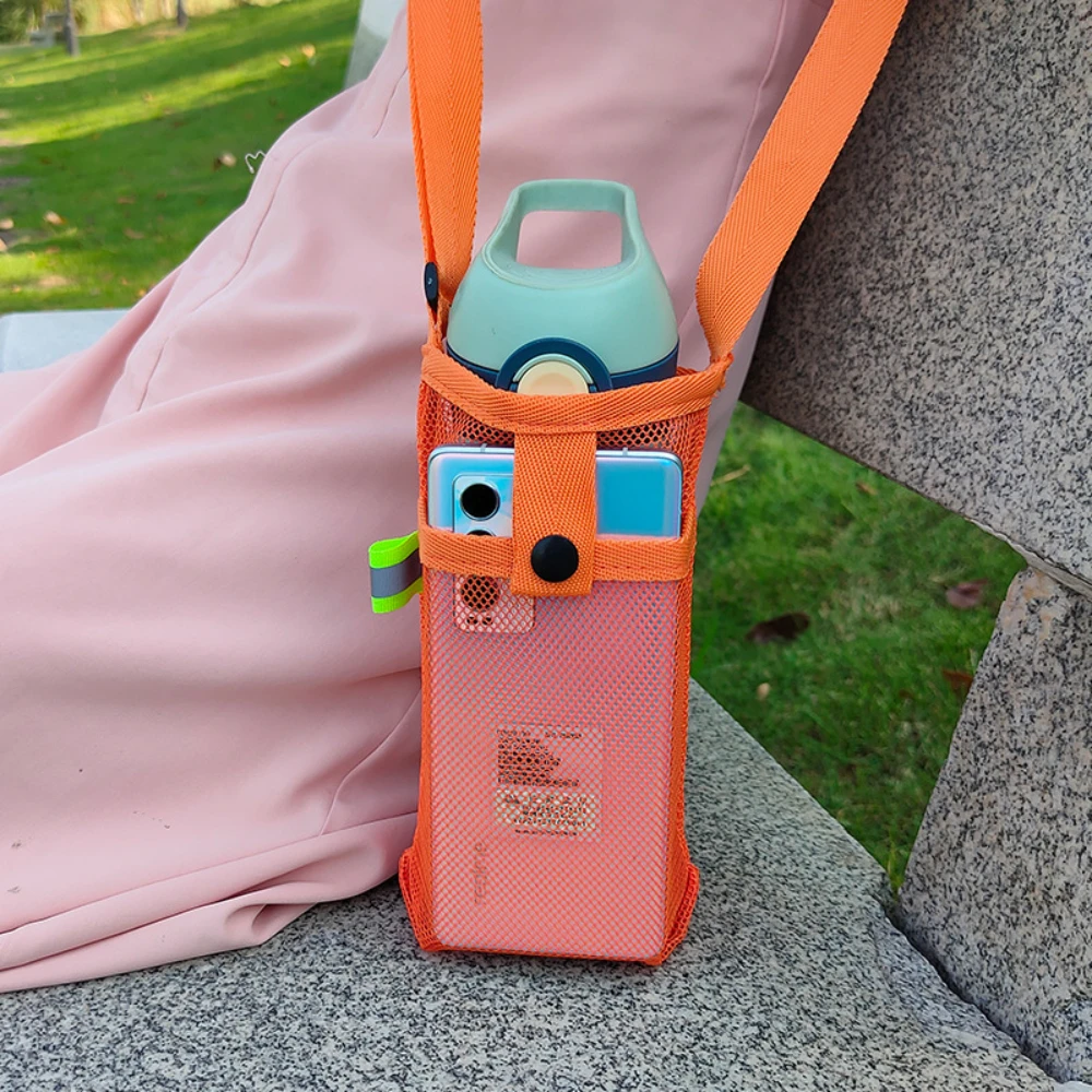 Outdoor Crossbody Storage Net Bag with Water Cup Cover And Protective Case for Sports Travel Camping