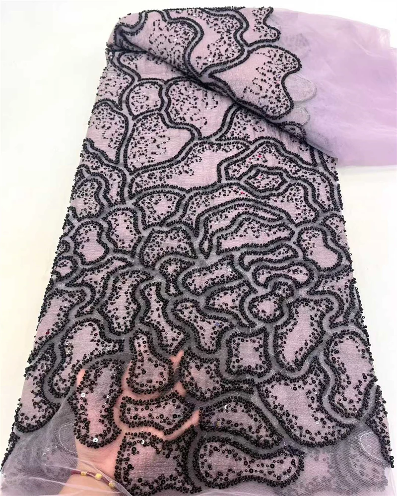 

High Quality African Lace Fabric Sequins Mesh Luxury Heavy bead Embroidered Tulle Fabric for Sewing Dresses