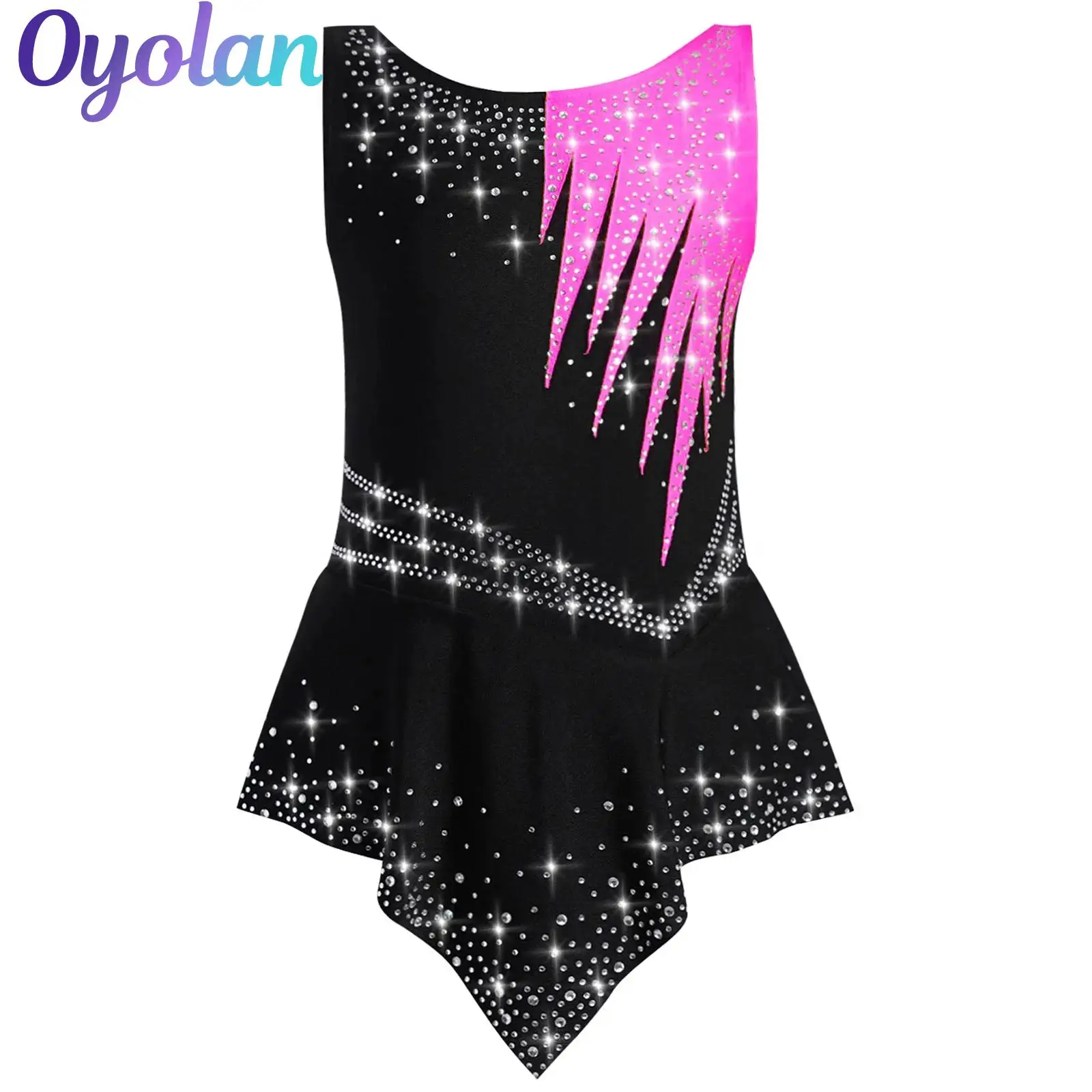Kinderen meisjes ritmische gymnastiek artistieke kunstschaatsen kostuum ballet jersey dans turnpakje jumpsuit glanzende strass bodysuit