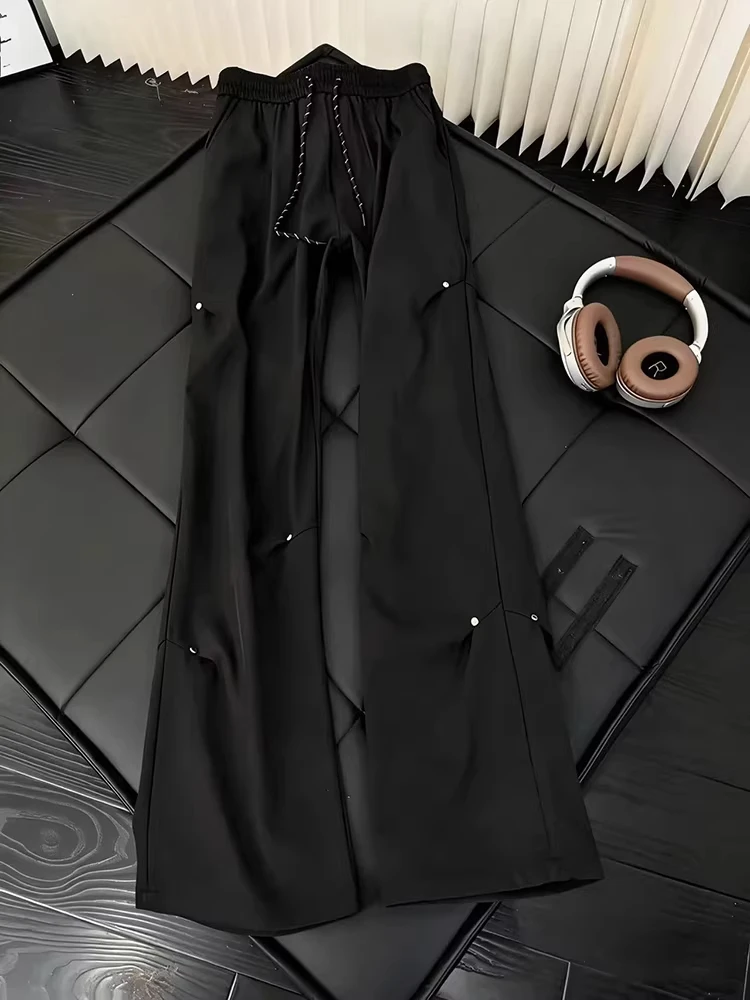 

Мужские повседневные брюки Cleanfit в американском стиле с заклепками и плиссировкой, прямые, свободного кроя, с высокой талией, слегка расклешенные, весенние