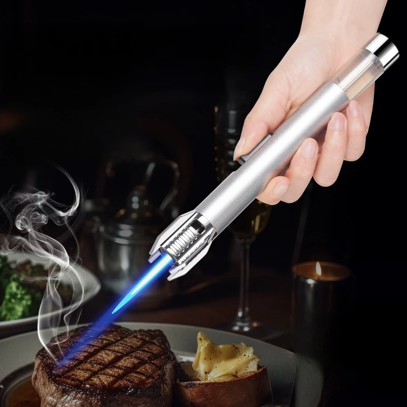 Blue Flame turbina torcia iniettore pistola a spruzzo creativo spada laser forma metallo esterno antivento accendino a Gas 1200 ° BBQ sigaro