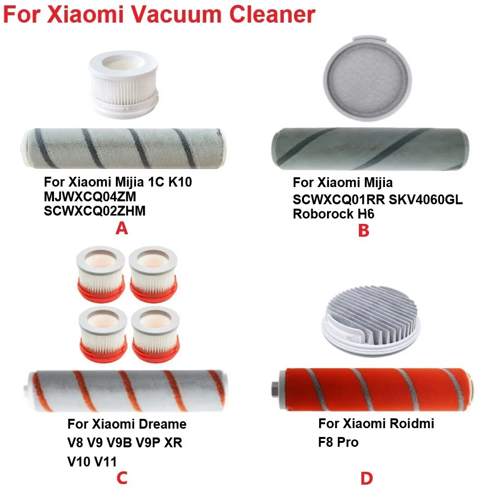 Escova de rolo de filtro hepa para xiaomi mijia 1c k10, scwxcq01rr skv4060gl, v8 v9, roidmi f8 pro aspirador de pó portátil sem fio