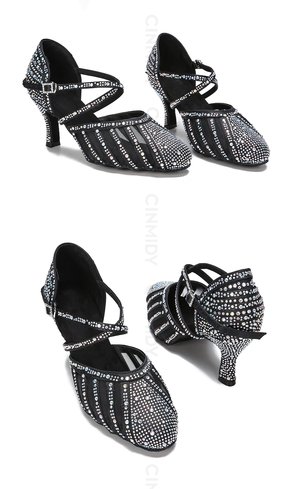 CINMIDY Damen Latein Tanzschuhe Strass Tango Modern Tanzschuhe Damen Sandalen Baotou Ballsaal Party Schuhe – Detail 17