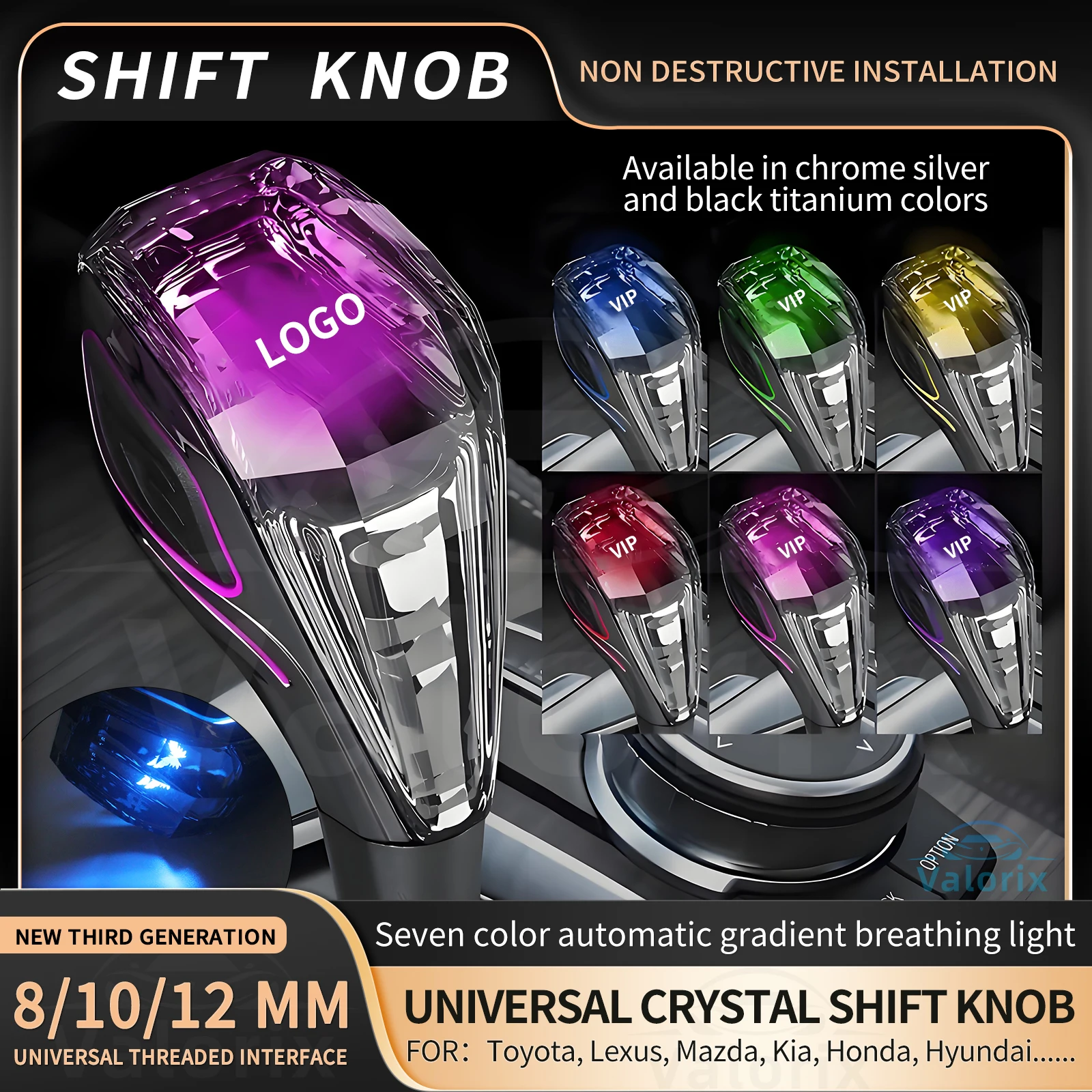

Car Universal Automatic LED Crystal Handles Manual Transmission Gear Shift Knob Lever Stick Head for Toyota Honda Nissan Hyundai