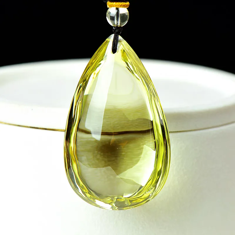 

Genuine Natural Yellow Citrine Quartz Crystal Pendant 43x25x13mm Clear Women Faceted Cut Wealthy Bead Necklace AAAAA