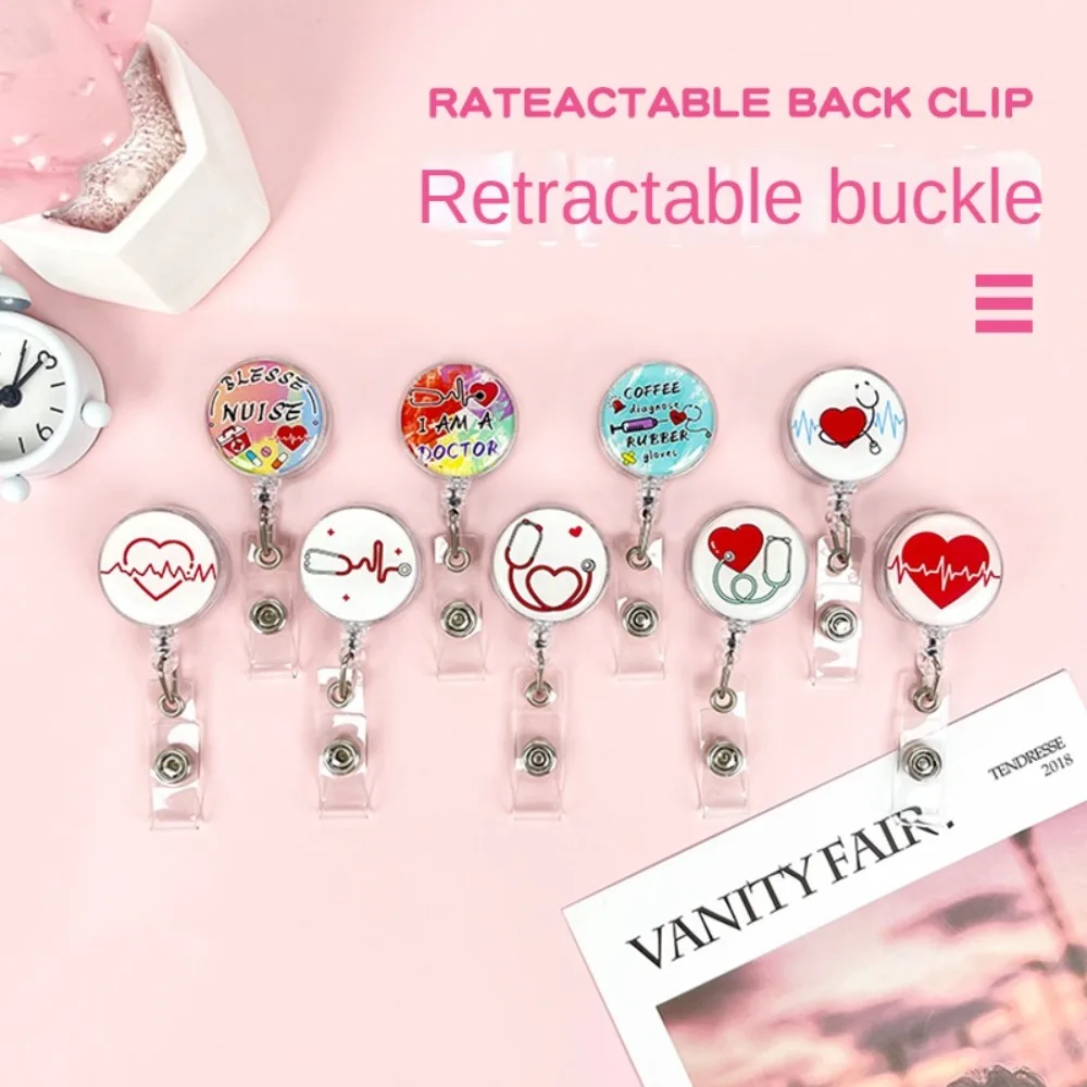 ง่ายต่อการดึงหัวเข็มขัดพยาบาล Retractable Badge Reel เรียบง่ายแฟชั่นพยาบาล ID Card คลิปน่ารัก ID Card อุปกรณ์เสริม