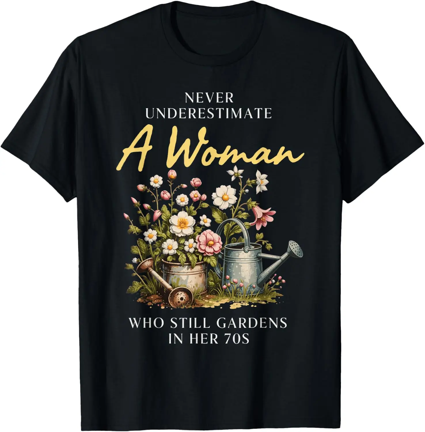 Never Underestimate Woman Gardening Vintage 70S T-Shirt 100% Cotton Trendy Y2K Short-Sleeve Tee-Soft, Quick-Drying,