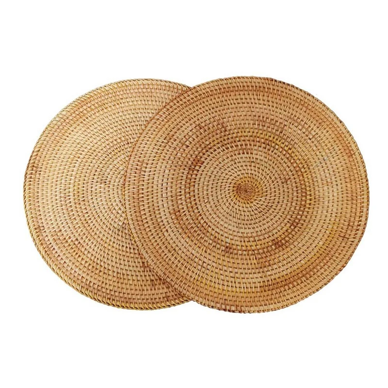 

2 Pcs Handmade Round Natural Rattan Placemat Farmhouse Round Wicker Placemats For Dining Table,Wedding,Parties,BBQ's,Etc