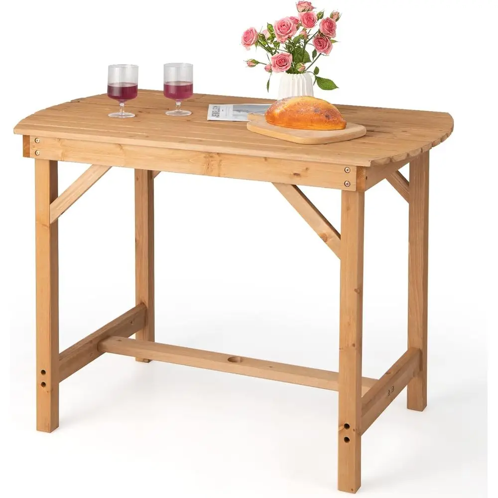 

Durable Outdoor Wooden Dining Table for 4-6, with Umbrella Hole, Suitable for Patio, Lawn, and Garden