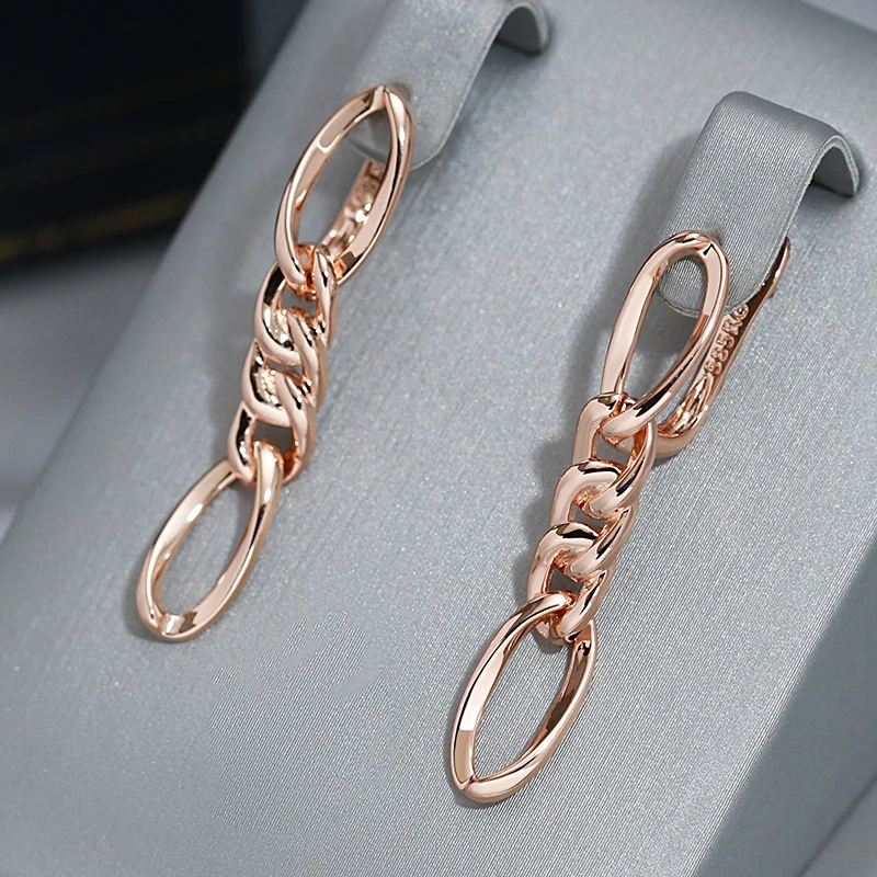 Wbmqda Glossy Chain Long Drop Earrings For Women 585 Rose Gold Color Simple Fashion Daily Matching Fine Jewelry Accessories