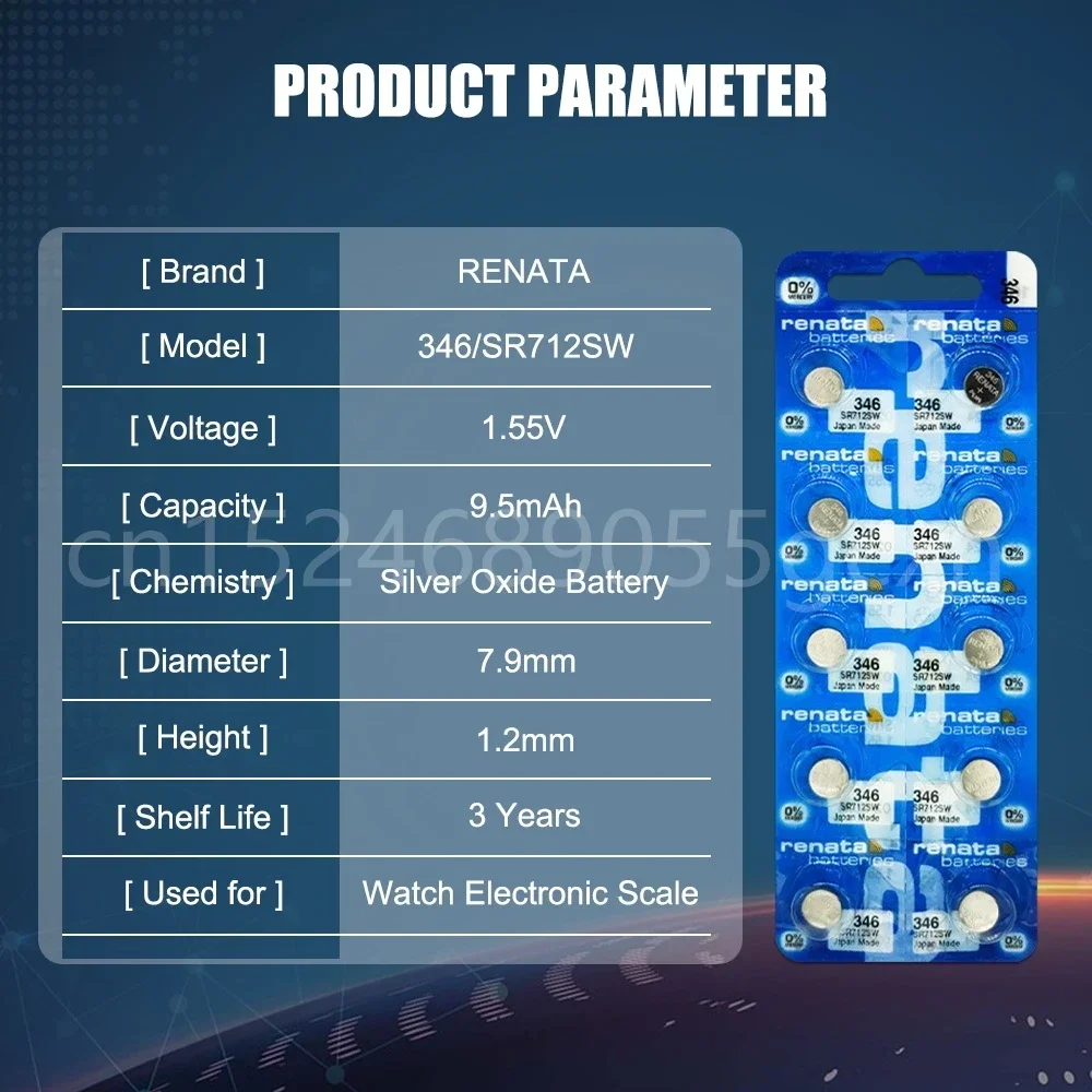 100% الأصلي RENATA السويسري 346 SR712SW بطارية ساعة أكسيد الفضة للعب مقياس السويسري صنع زر عملة خلية