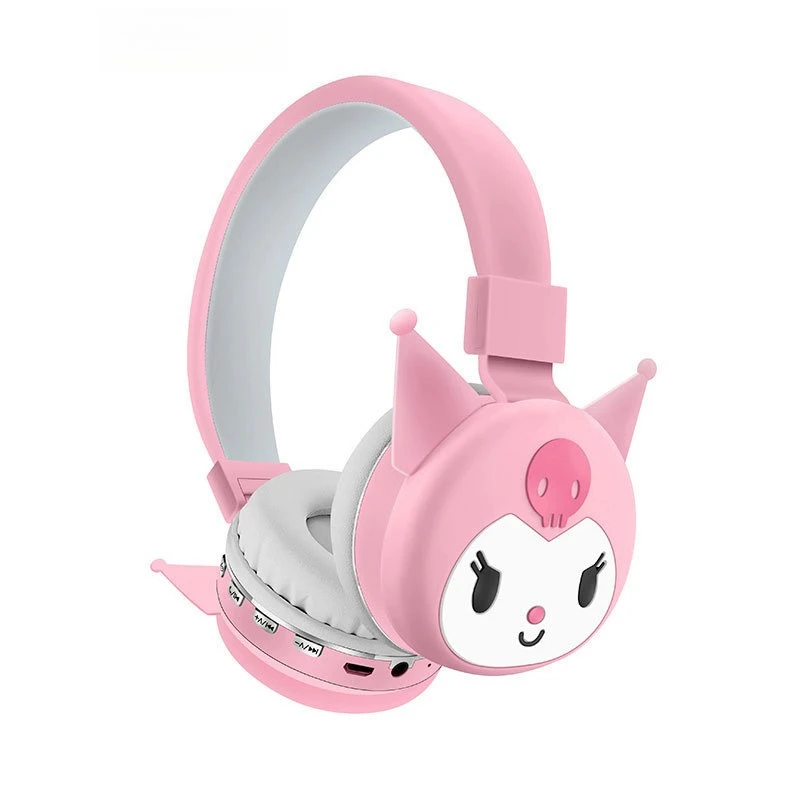 سماعات Miniso Kuromi Sanrio L سماعة رأس بلوتوث لاسلكية مثبتة على الرأس للأطفال برسوم كرتونية لطيفة