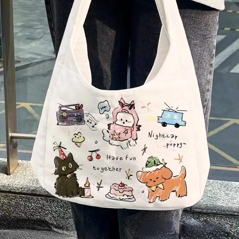 MBTI Cute Graffiti Womens Tote Bag Canvas Cartoon Print Casual Large Capacity Shoulder Bag Fashion Daily Female New in Handbag