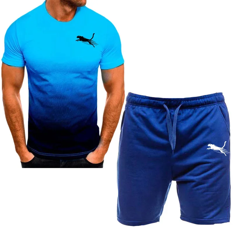 2024 new men's fashionable sportswear, summer wear, men's fitness wear, short sleeved T-shirt and shorts, quick drying 2-piece s