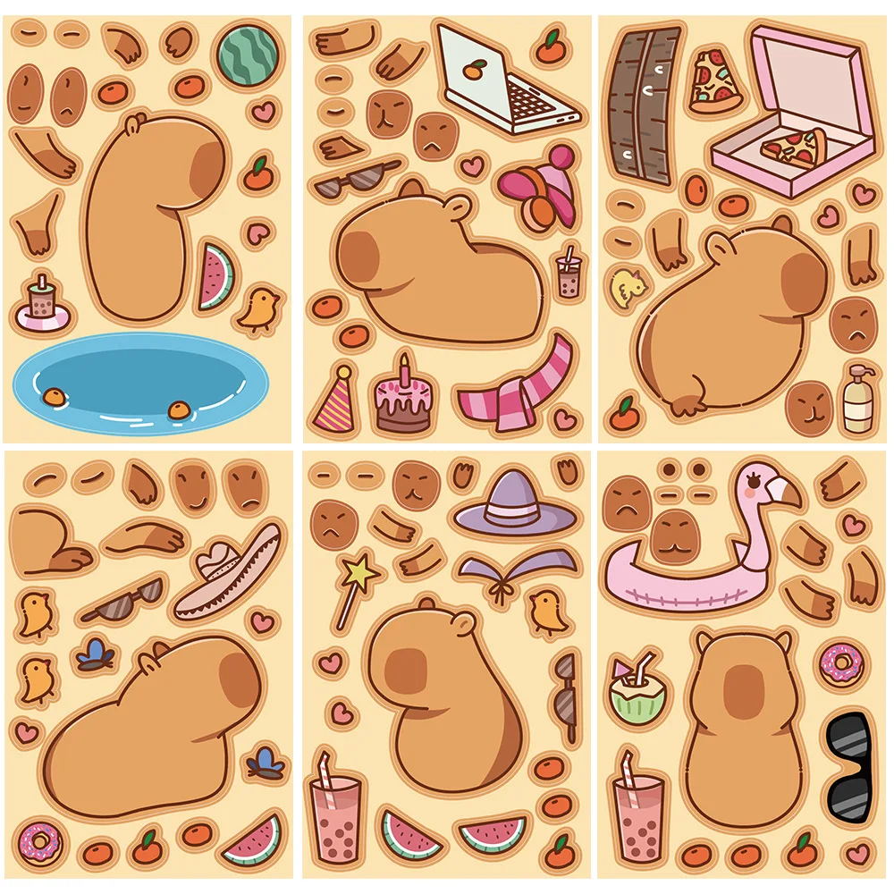 8/16Sheets DIY Animals Capybara Puzzle Stickers Children DIY Game Kids Assemble Jigsaw Educational Toy Decal Reward Party Favors