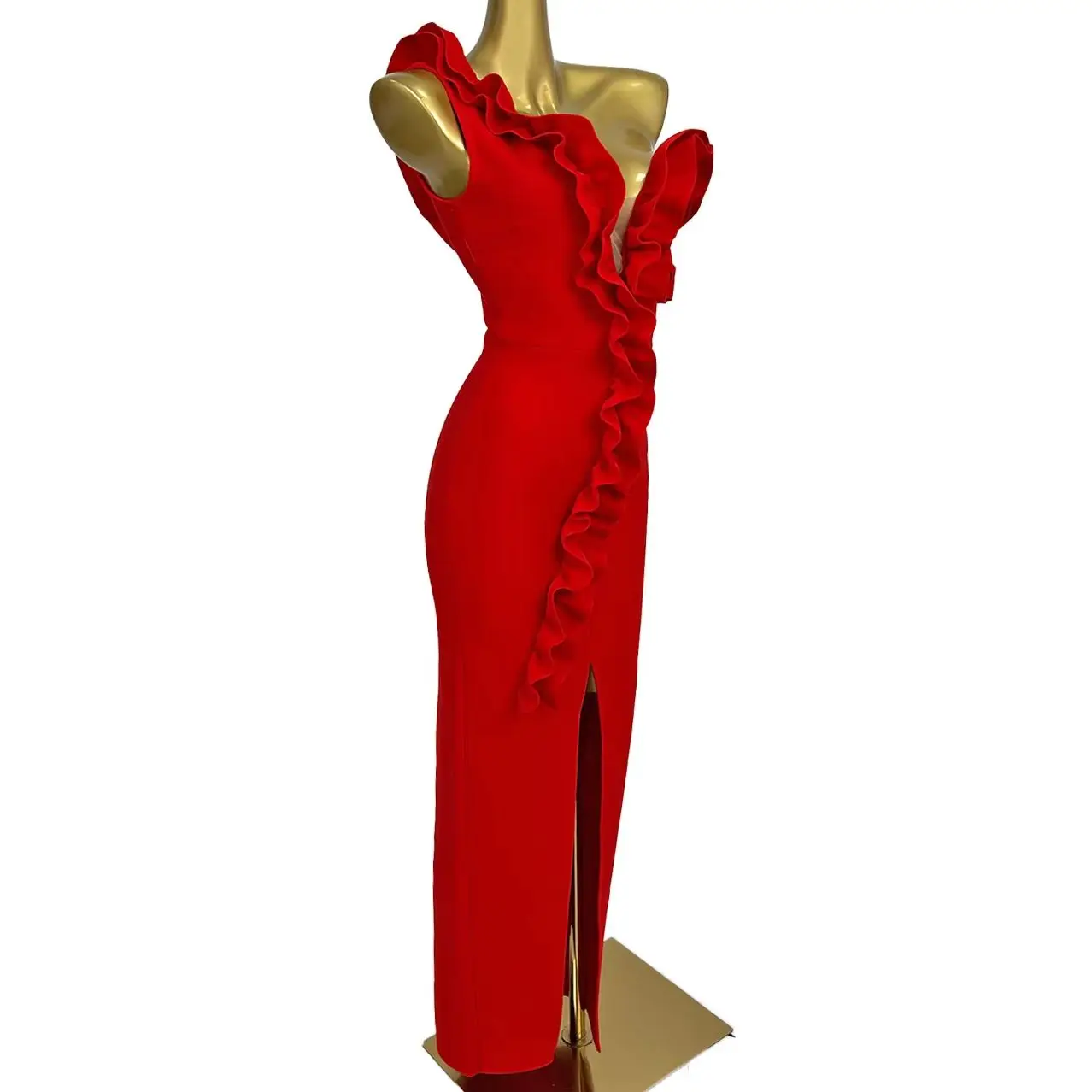 

Trendy Sexy Bandage High Slit Long Dress Elegant Women Birthday Cocktail Party Red Evening Prom Dress Cabaret Skinny Chic Dress
