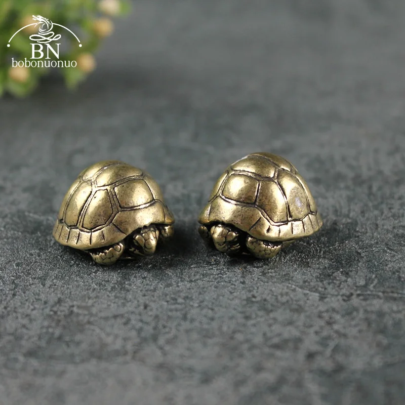 Heavy Ball Shape Turtle Miniatures Figurines Antique Metal Brass Animal Tortoise Small Statue Tea Pet Table Ornament Home Decors