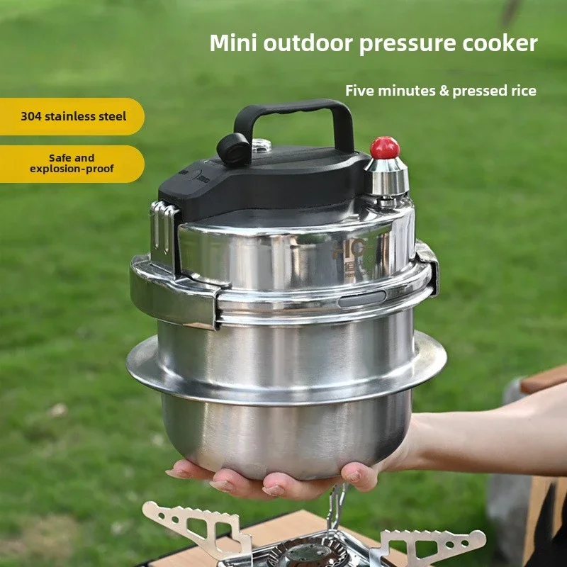 0.8/1.2L Portable Pressure Cooking Pot Stainless Steel Mini outdoor Camping pressure cooker safe explosion-proof Cooking Pot