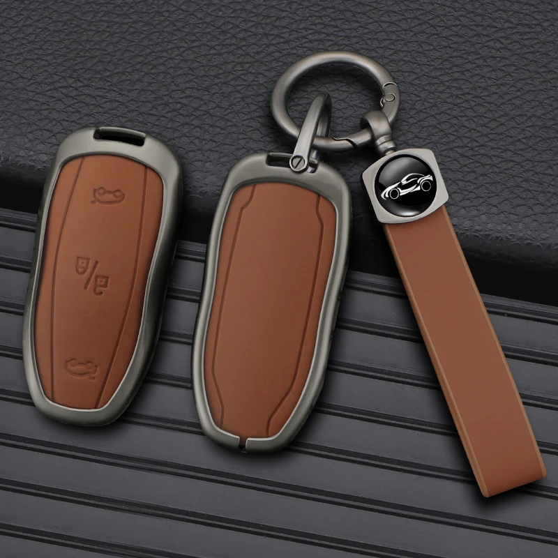 Zinc Alloy+Leather Car Smart Key Cover Case Shell Fob for Tesla Model 3 Model Y S Car Key Interior Protective Styling Accessory