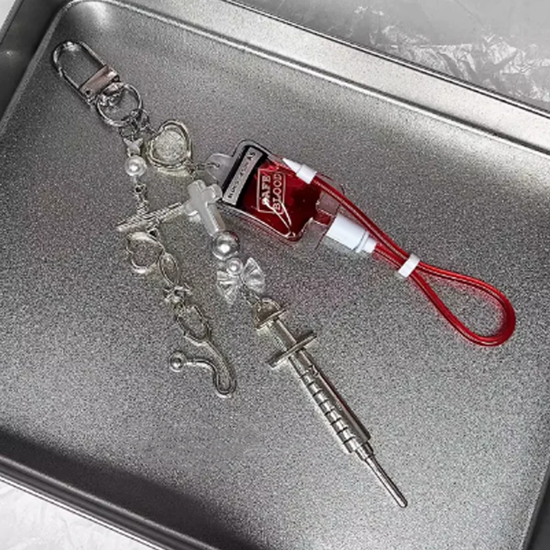 New Arrival Blood Bag Syringe Medicine Bottle Keychain Necklace Pendant For Man Women Gift