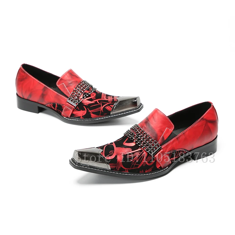 المعادن ساحة تو يطبع خليط الرجال حذاء رسمي سلاسل ديكور الانزلاق على أكسفورد المتسكعون جلد طبيعي أحذية الحفلات الزفاف