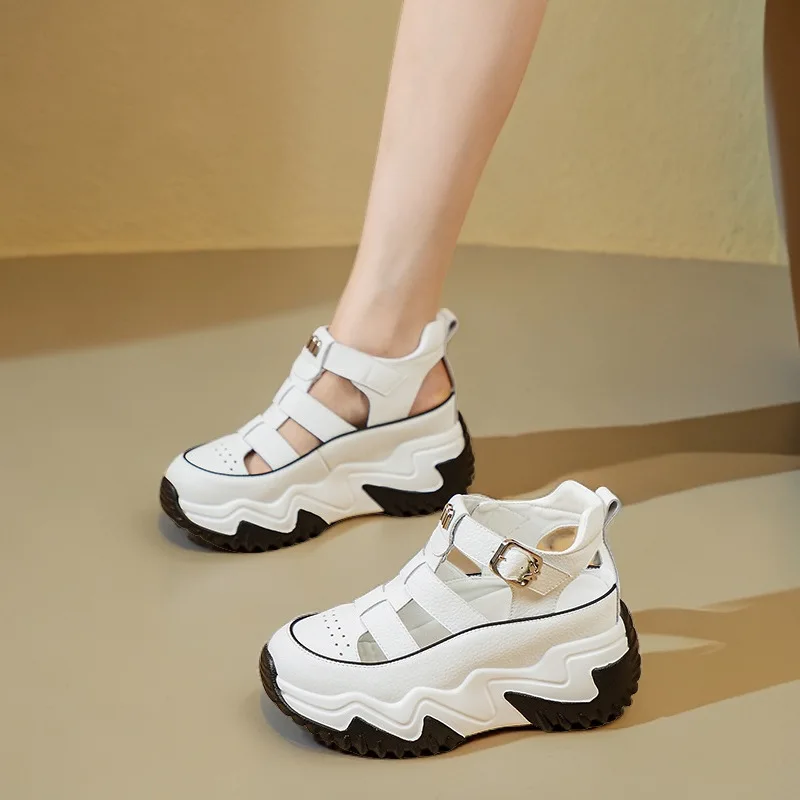 

Модные туфли на толстой подошве, новые летние уличные туфли для стрельбы в римском стиле, сандалии, повседневная обувь на высоком каблуке