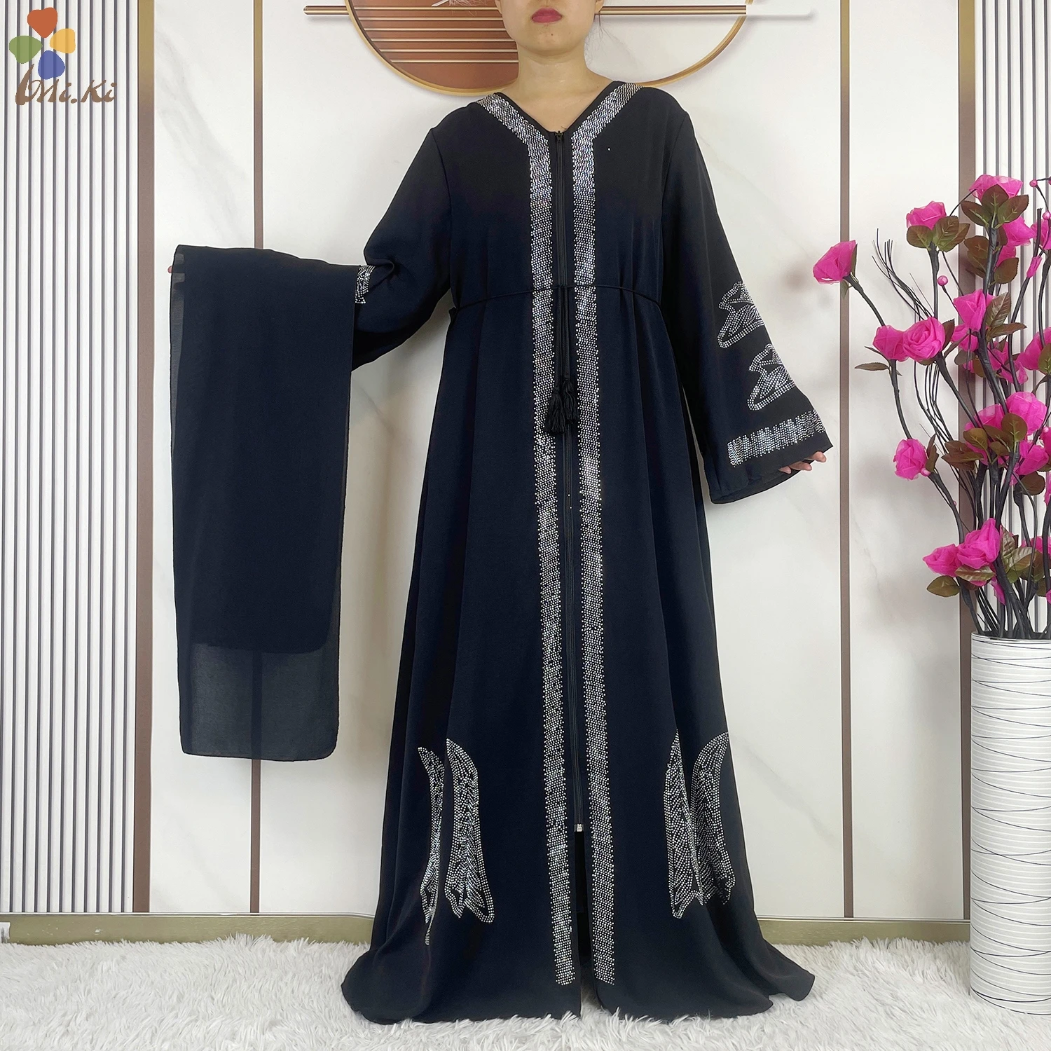 Open Zipper Robe New Muslim Fashionable Women Loose Fitting Clothing Soft Chiffon Fabric Robe Dubai Islamic Elegant Party Dress