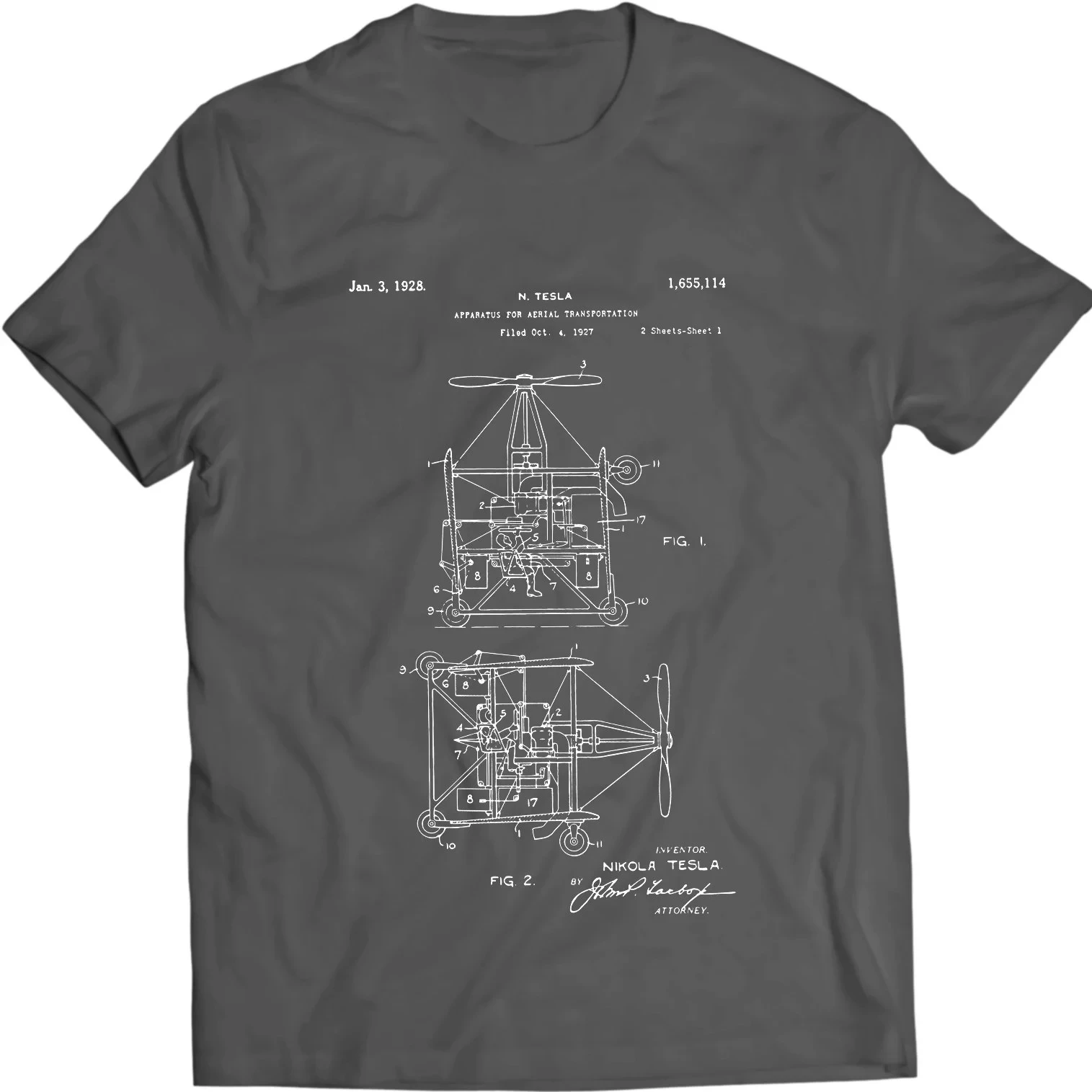 Tesla Aerial Transportation Patent 1968 T-Shirt Nicola Tesla Invention Tattoo Four season popular unisex cotton T-shirt