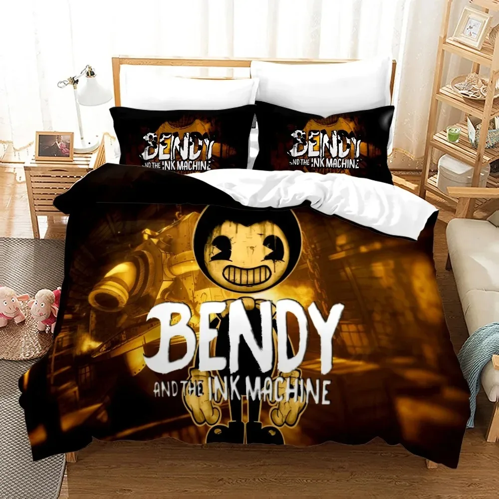 3D Printed Bendy N Ink Machine Bedding Set Pillowcase Duvet Cover Double Twin Full Queen King Adult Kids Bedclothes Quilt Cover