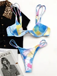 Miyouj Tie Dye Bikinis Women Push Up Swimwear String Swimsuits Woman Sexy Bathing Suit Hollow Out Biquini Mujer Thongs Beachwear