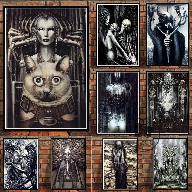 Posters and Prints Featuring Hr Giger Li II Alien Artwork Canvas Wall Pictures for Living Room Home Decor Gift