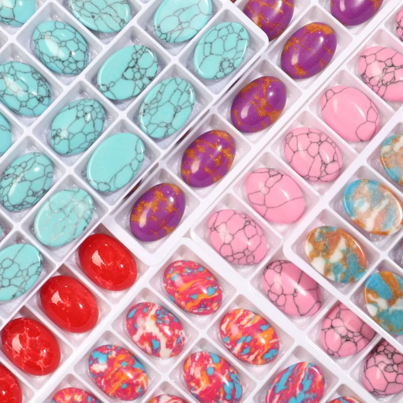 

10Pcs Turquoise Pigeon Egg Nail Charms - 10x14mm Flat Back Cabochon Nail Gems for Elegant Manicure Designs Nail Art Accessories