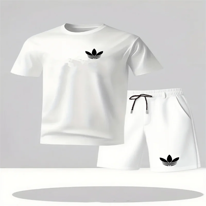 

Новый летний мужской комплект из футболки и шорт, свободного кроя, с коротким рукавом, дышащий, спортивный, двухкомпонентный комплект.