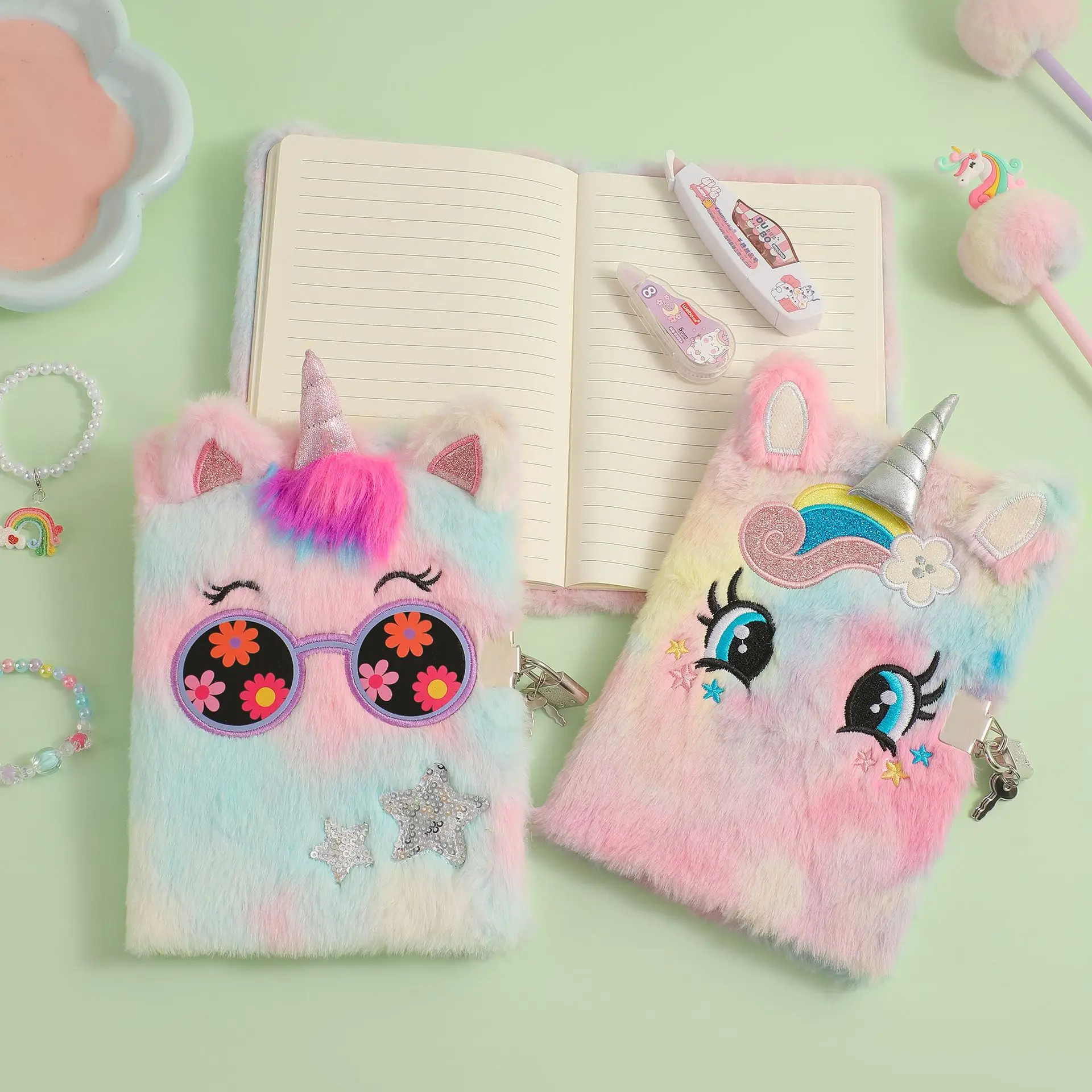 A5 Kawaii Unicorn Notebook Cartoon Unicorn Themed Plush Diary Book for Girls School Stationery Cute School Supplies