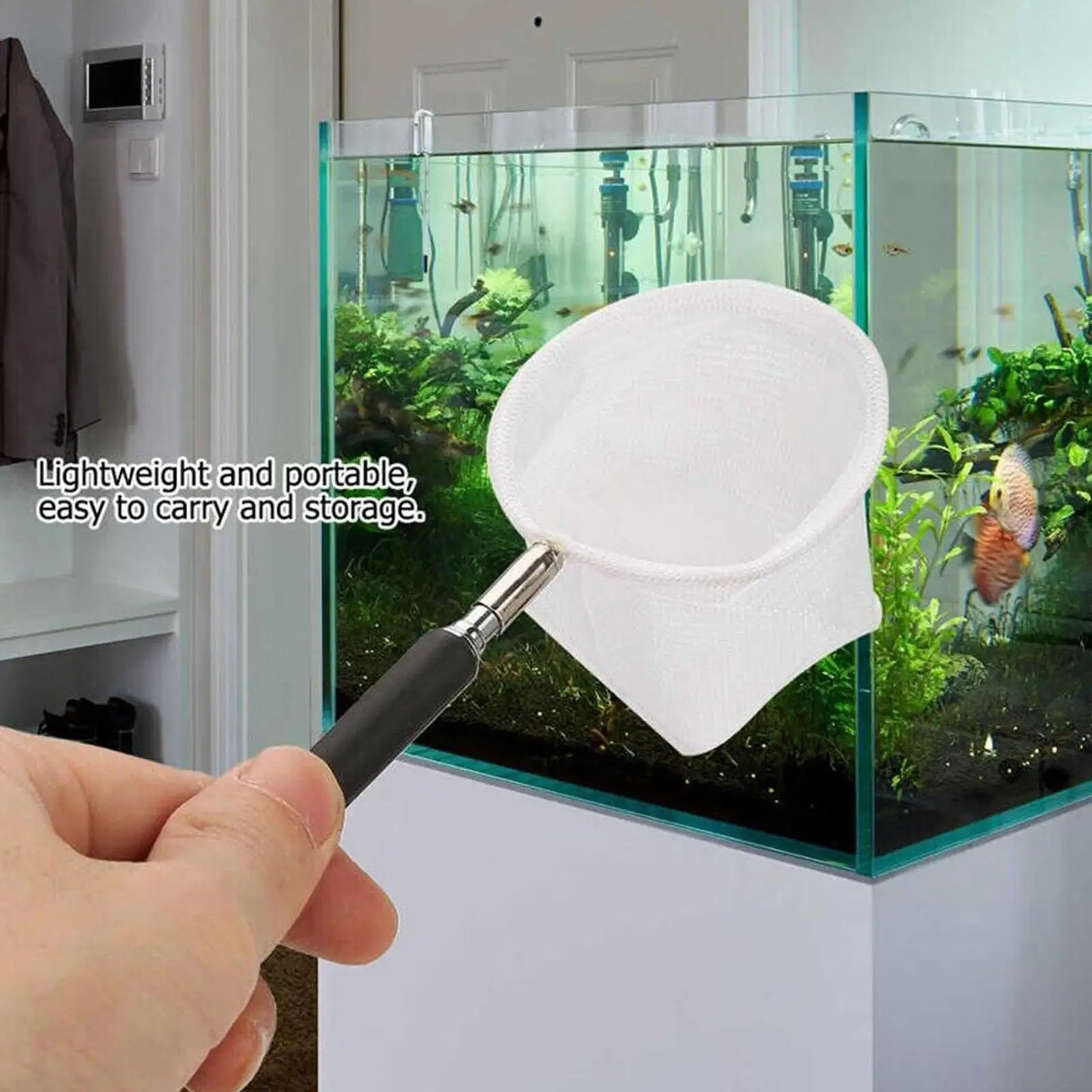 Mini Adjustable Fish Tank Catch Net Stainless Steel Square Round Scoop Scoop Fish Catching Nets Shrimp Accessory Pocket Shr X7Q9